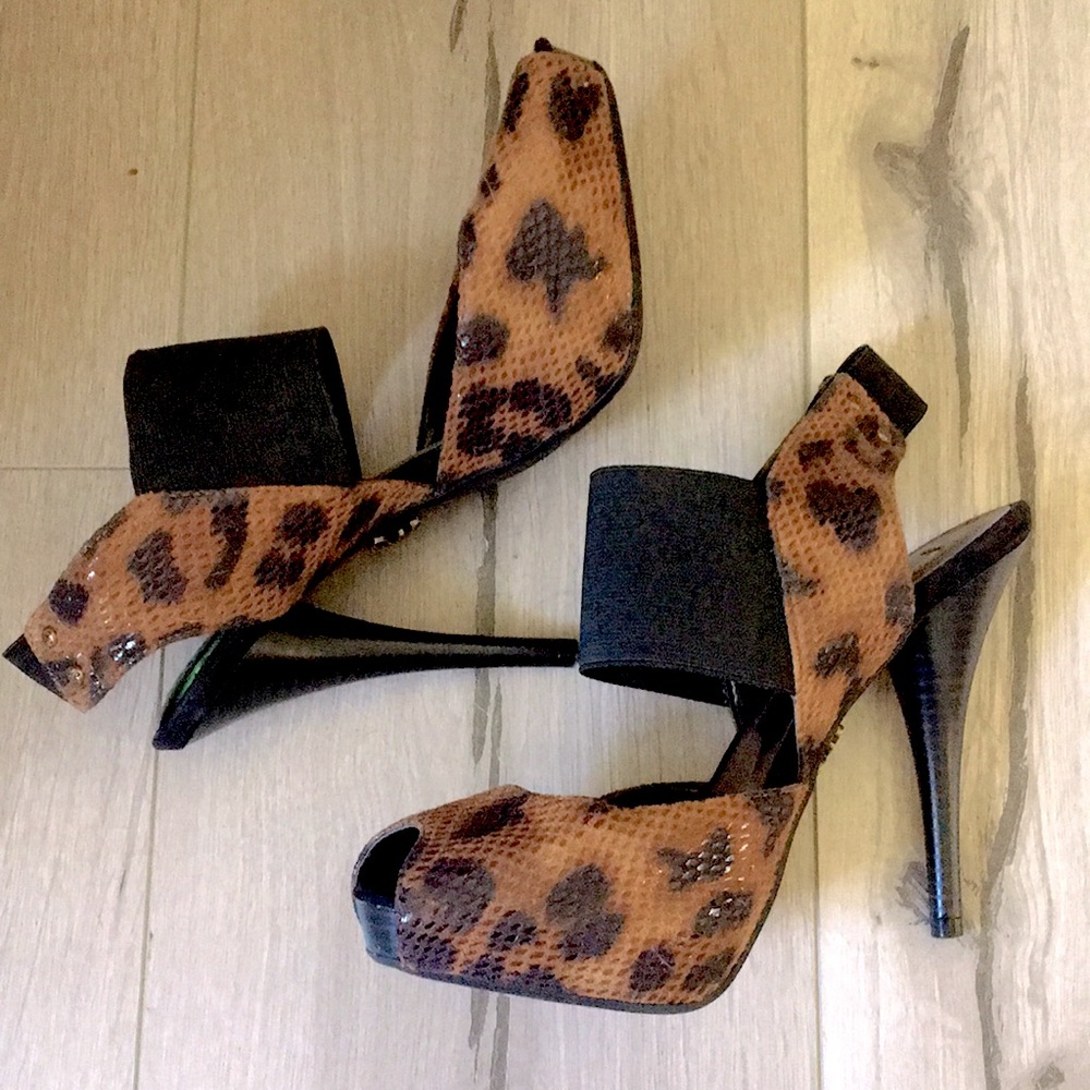 Brown + Black Leopard Print Sling back Stiletto High Heels